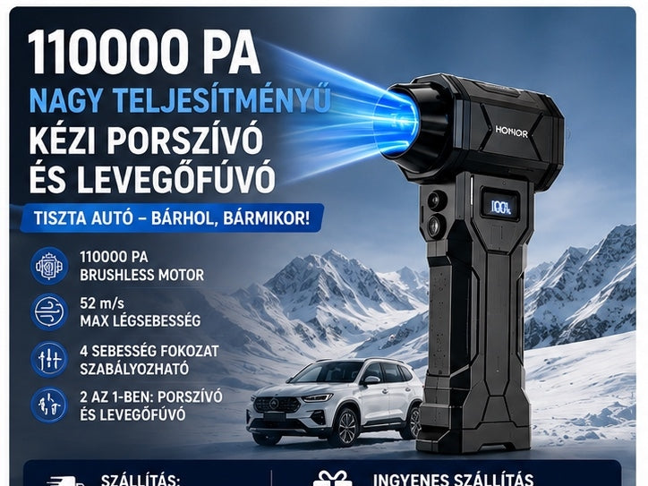 Autós Fúvó-Porszívó Turbó – 2 az 1-ben, Nagy Szívóerő, USB Töltés