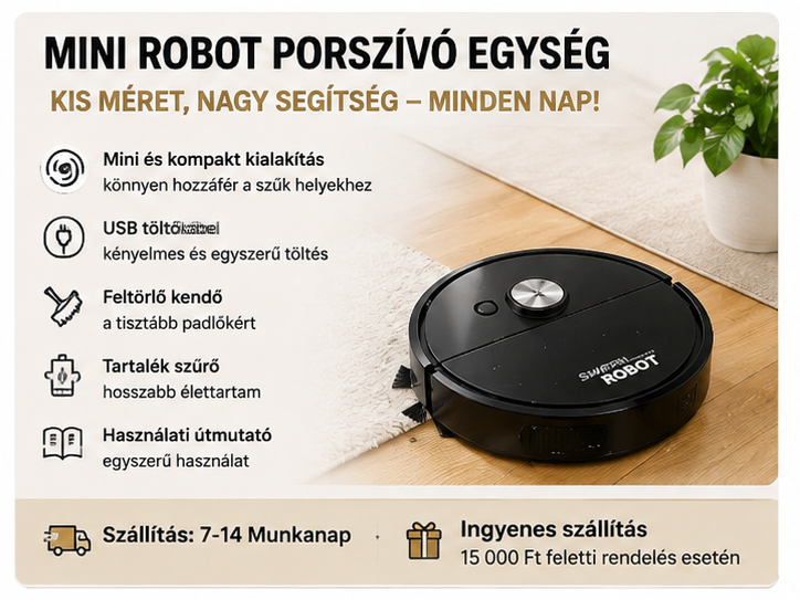 Mini Robot Porszívó 3 az 1-ben – Intelligens Seprő, Feltörlő, Szőnyeghez is