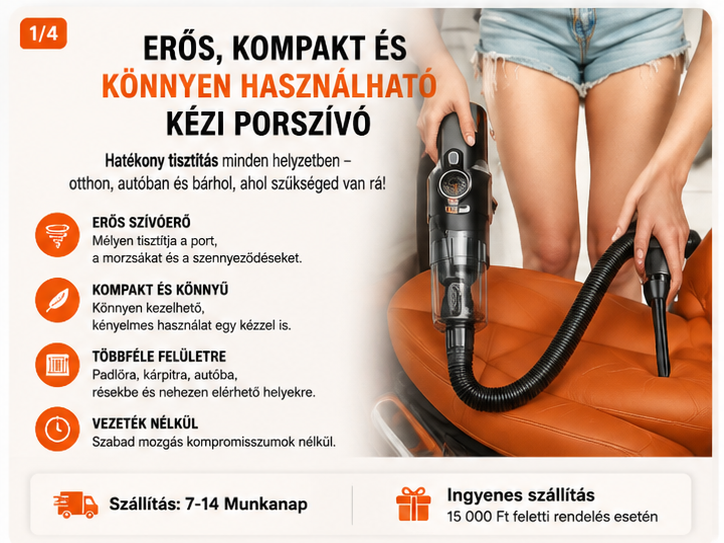 Autós Porszívó Vezeték Nélküli – Nagy Szívóerő, Egy Gombos Porürítés, Mini Kézi