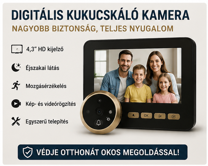 4,3 hüvelykes digitális kukucskáló kamera 140° látószöggel