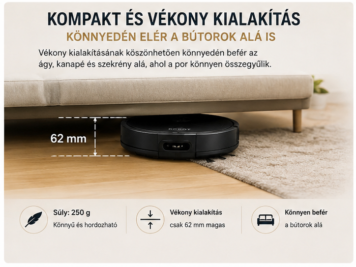 USB Robot Porszívó 3 az 1-ben – Seprés, Feltörlés, 1500Pa Szívóerő