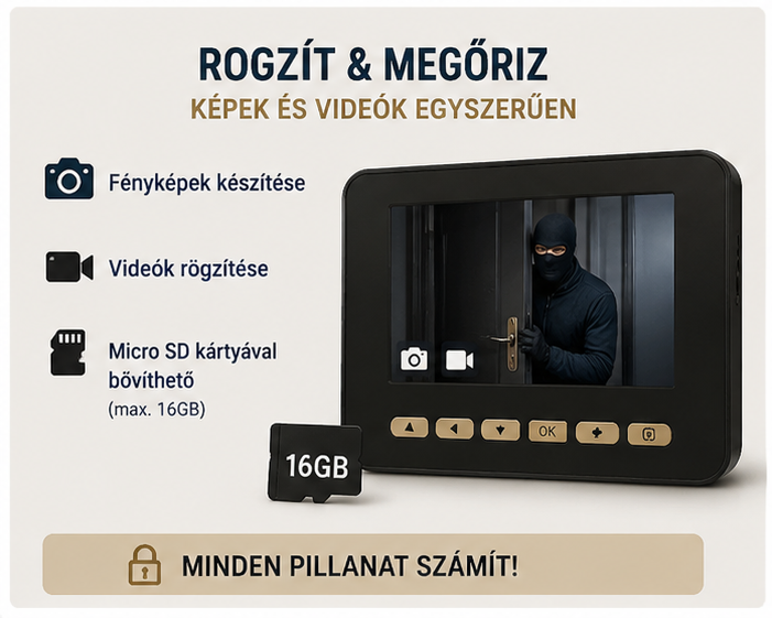 4,3 hüvelykes digitális kukucskáló kamera 140° látószöggel
