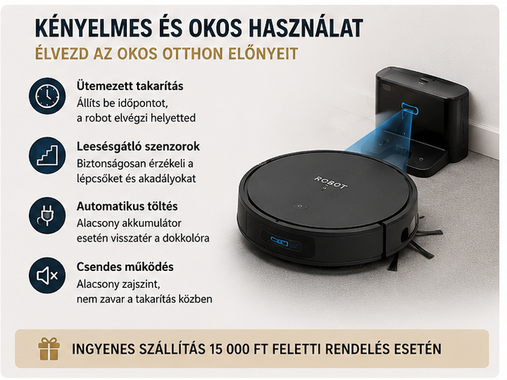 3 az 1-ben Okos Robot Porszívó – Seprés, Feltörlés, USB Töltés
