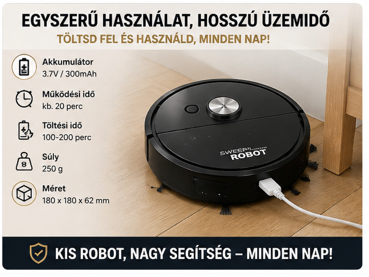 Mini Robot Porszívó 3 az 1-ben – Intelligens Seprő, Feltörlő, Szőnyeghez is