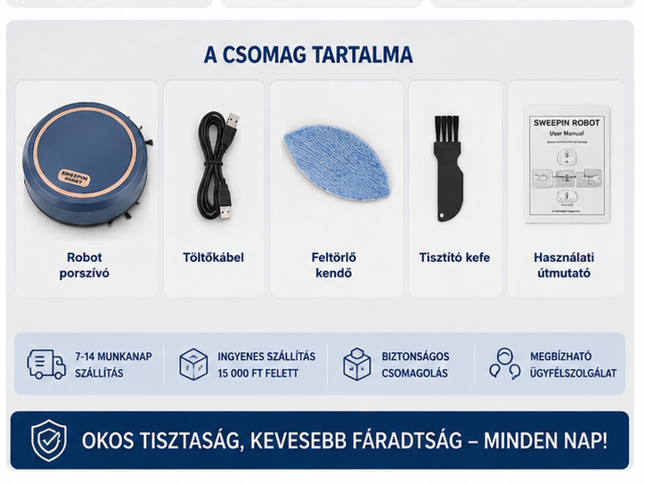 2026 Okos Seprőrobot – Csendes, 3 az 1-ben, Nedves/Száraz Takarítás