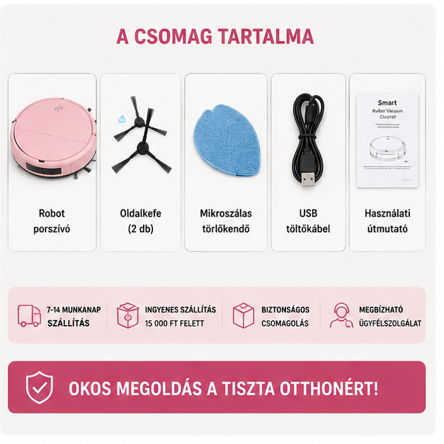 3 az 1-ben Robot Porszívó – USB Töltés, Seprés, Feltörlés, Otthonra és Irodába