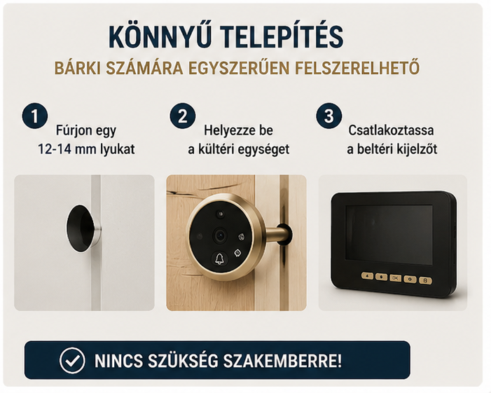 4,3 hüvelykes digitális kukucskáló kamera 140° látószöggel