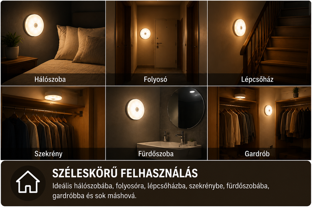 Mozgásérzékelős éjszakai LED lámpa – vezeték nélküli, hálószobába, lépcsőre