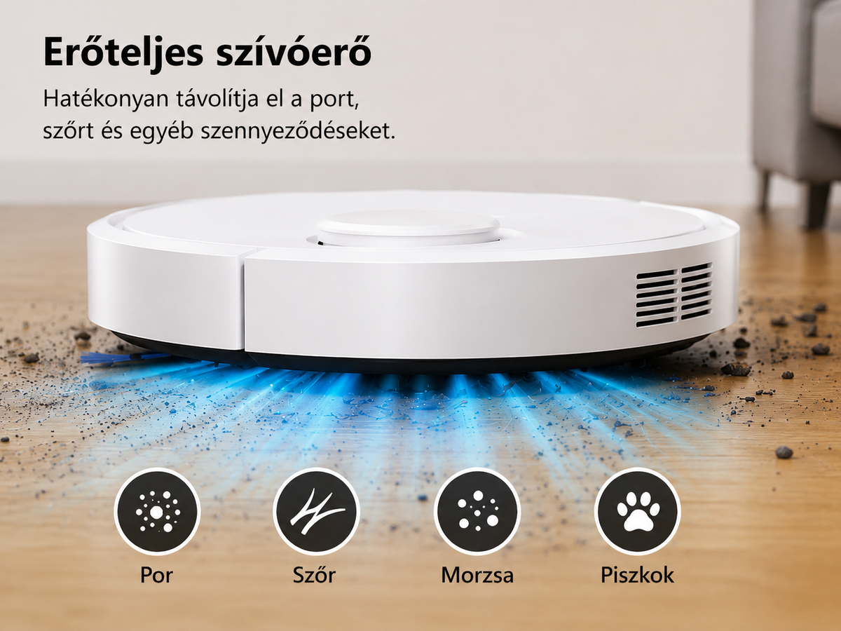 Okos Vezeték Nélküli Robot Porszívó – Csendes, 3 az 1-ben, Párásító Funkcióval
