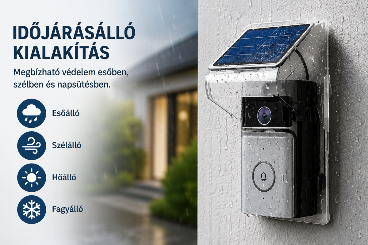 🔔 Okos WiFi videó kapucsengő napelemes töltéssel – HD kamera, éjjellátó, mozgásérzékelő