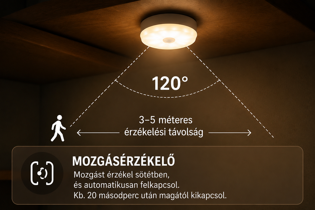 Mozgásérzékelős éjszakai LED lámpa – vezeték nélküli, hálószobába, lépcsőre