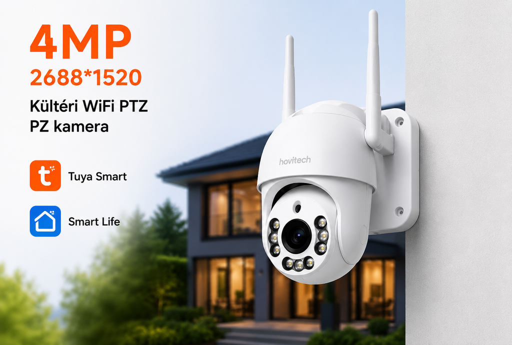 Okos kültéri Wifi PZT biztonsági kamera-4MP,Tuya Smart,éjjellátó,mozgásérzékelő,IP66