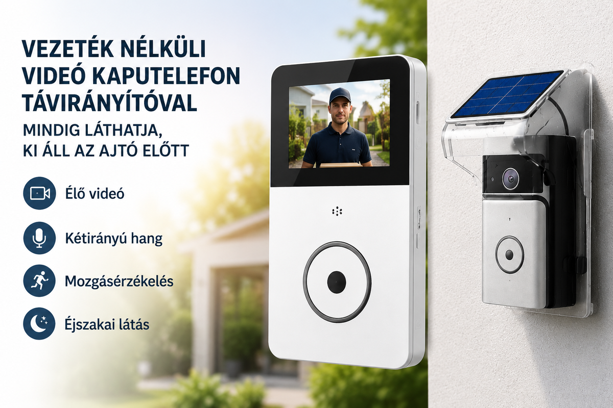 🔔 Okos WiFi videó kapucsengő napelemes töltéssel – HD kamera, éjjellátó, mozgásérzékelő