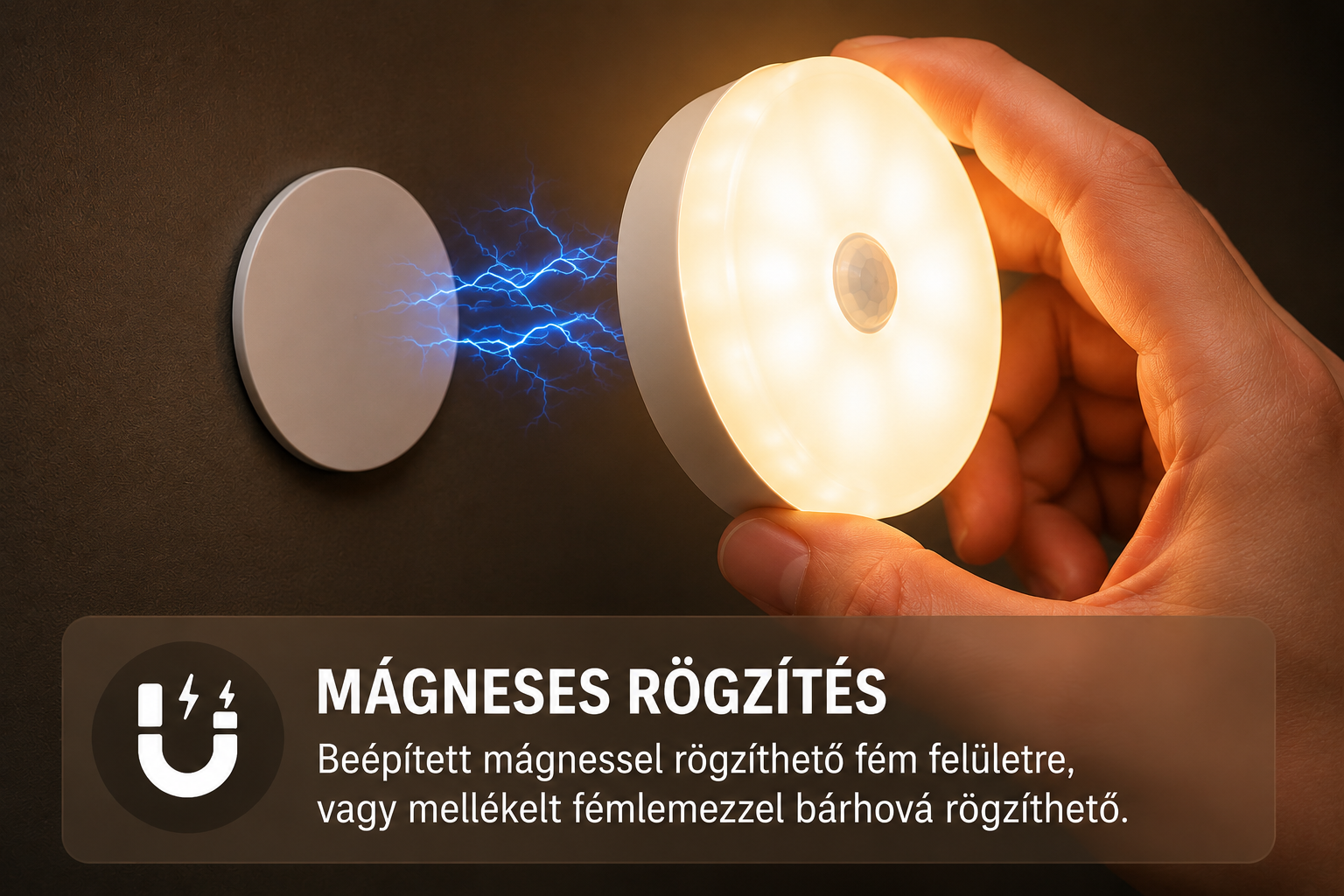 Mozgásérzékelős éjszakai LED lámpa – vezeték nélküli, hálószobába, lépcsőre