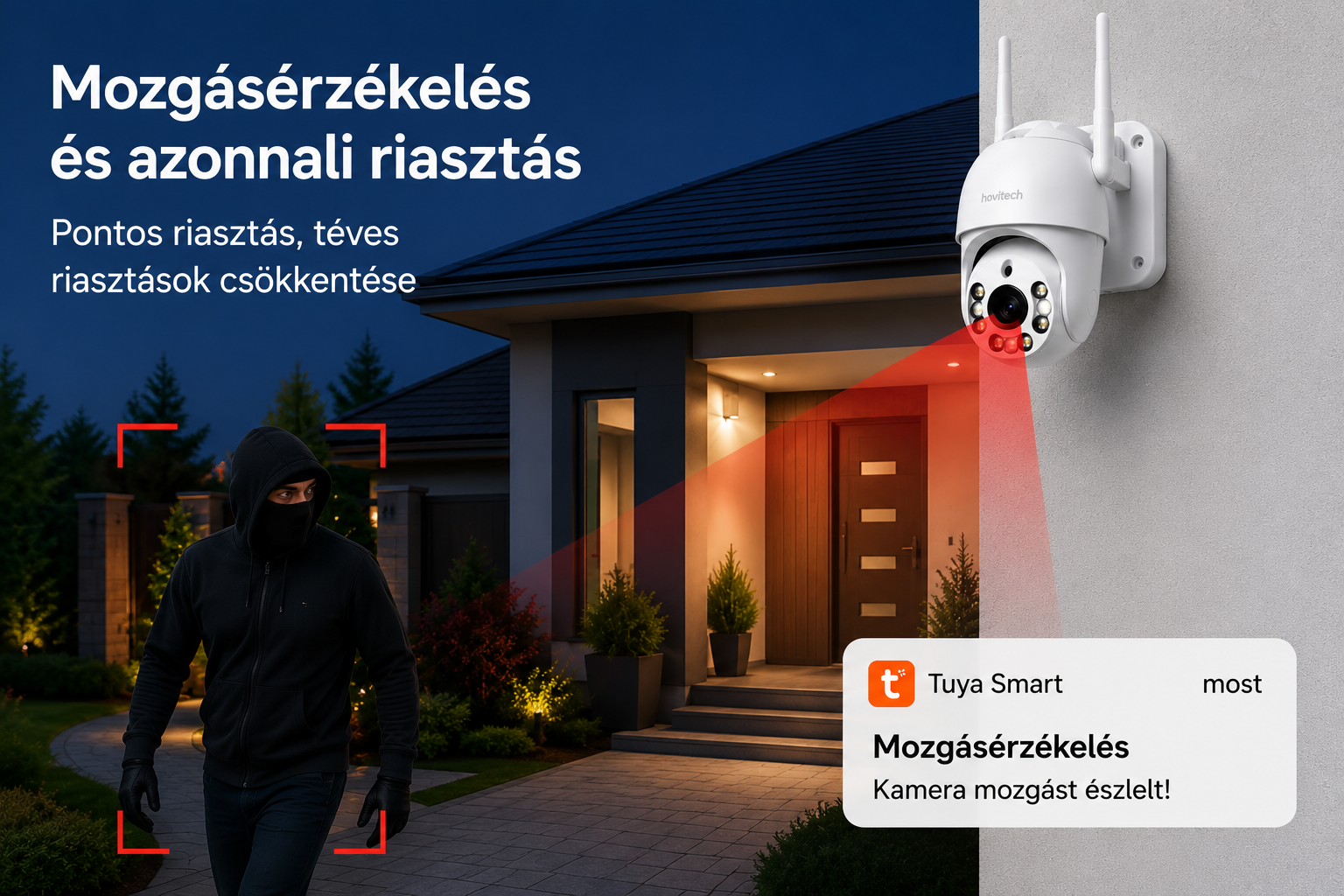 Okos kültéri Wifi PZT biztonsági kamera-4MP,Tuya Smart,éjjellátó,mozgásérzékelő,IP66