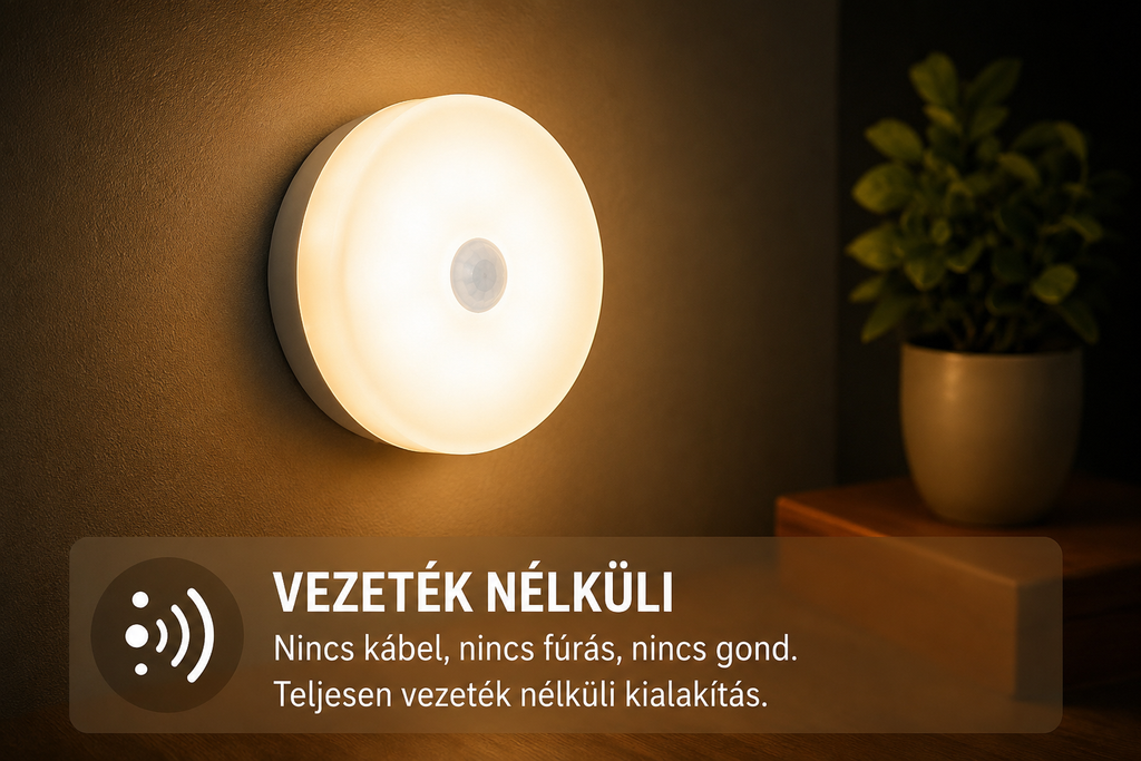 Mozgásérzékelős éjszakai LED lámpa – vezeték nélküli, hálószobába, lépcsőre