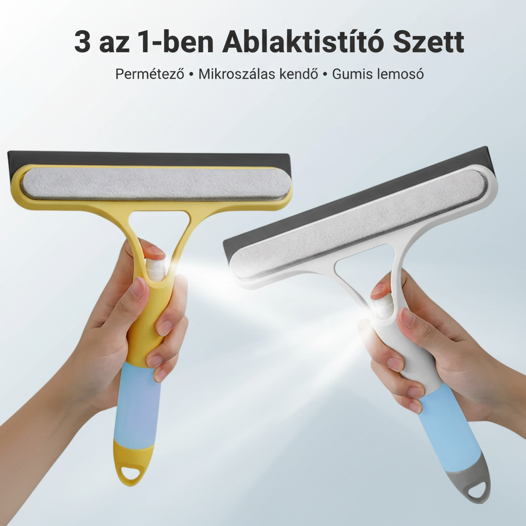 3 az 1-ben Ablaktisztító Lemósó – Permétezővel, Mikroszalas Kendővel, Autóhoz is
